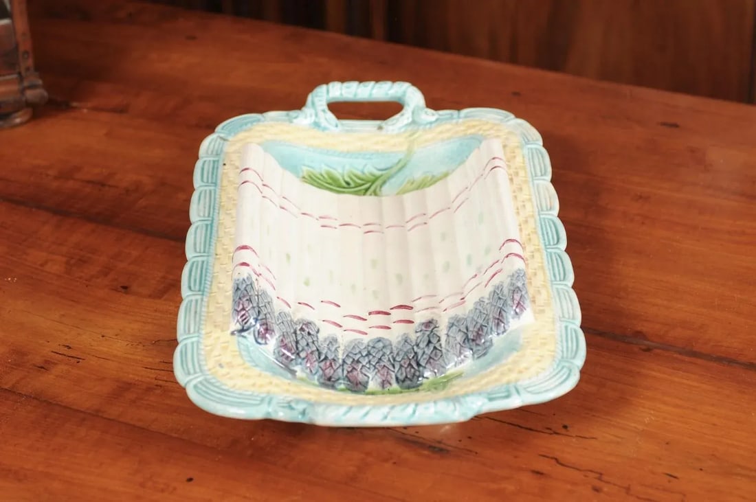 1850s Majolica Green & Purple Asparagus Platter - 9