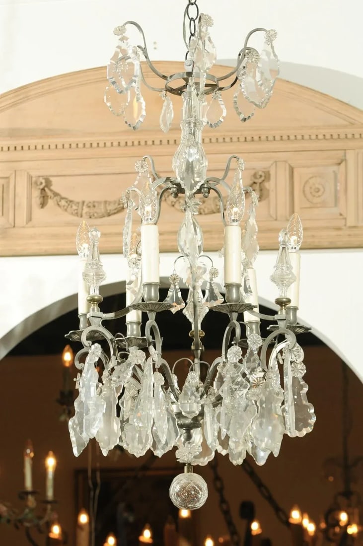 19th Century French Six-Light Crystal Chandelier with Silvered Iron Armature - 11