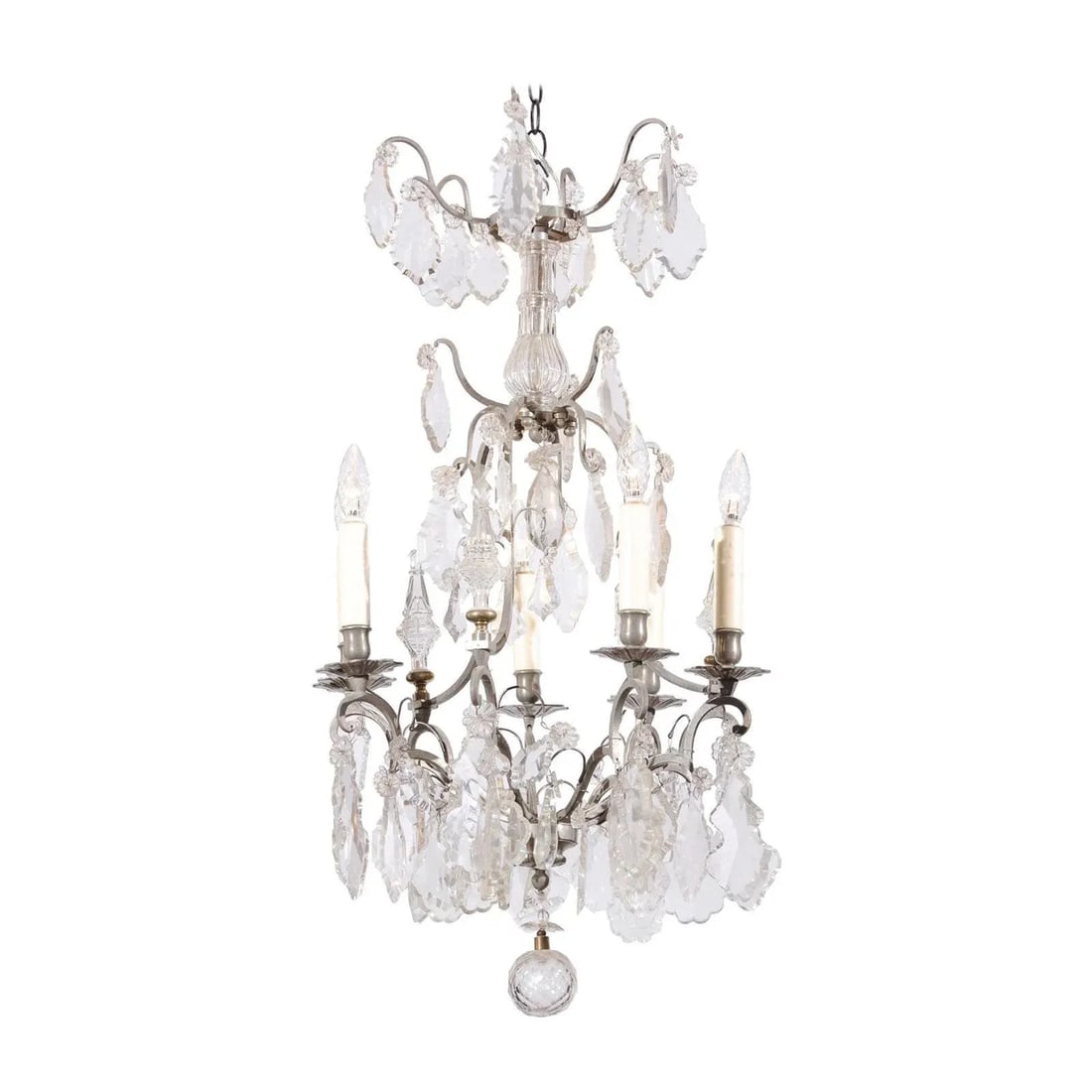 19th Century French Six-Light Crystal Chandelier with Silvered Iron Armature - 12