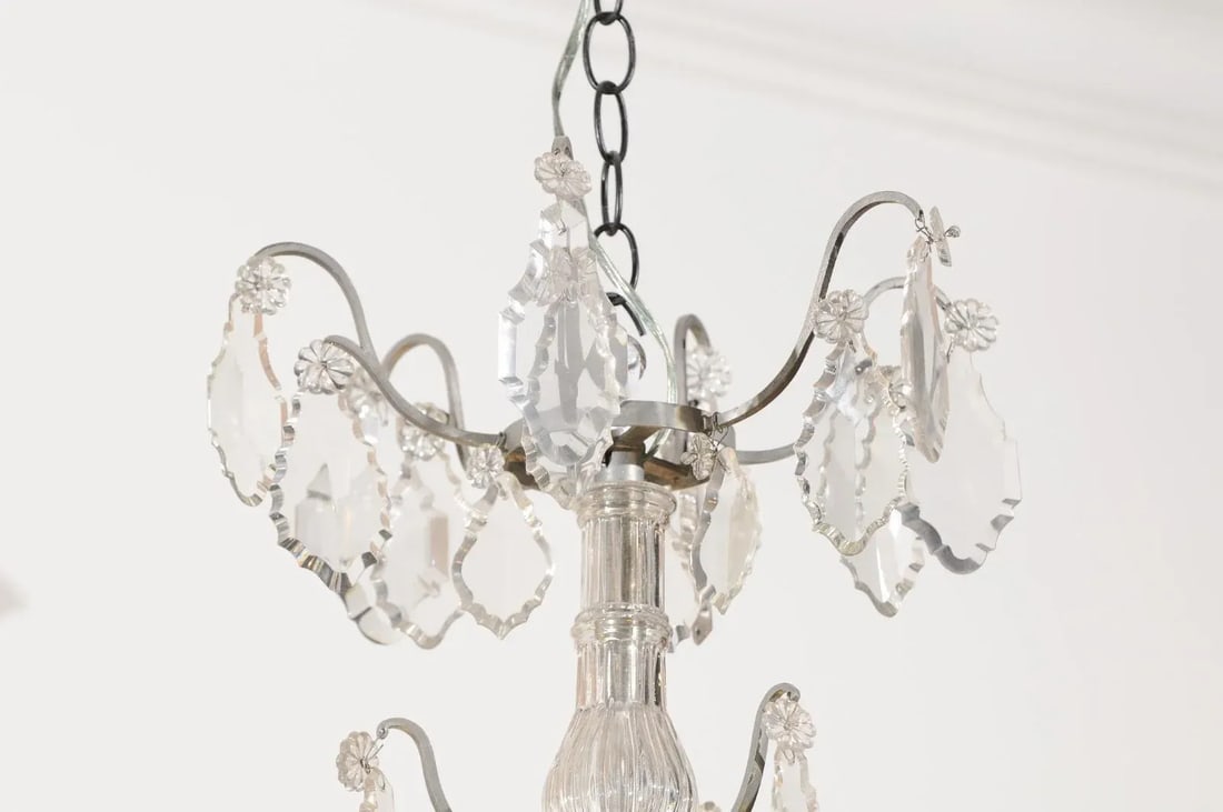 19th Century French Six-Light Crystal Chandelier with Silvered Iron Armature - 4