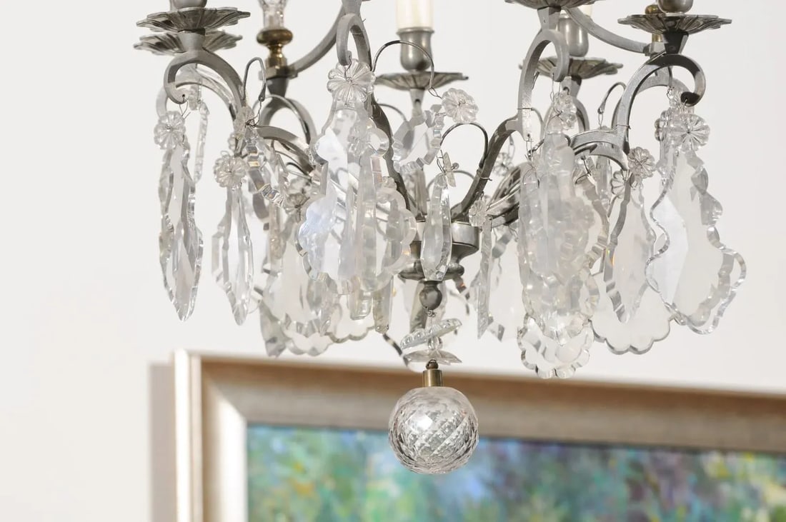 19th Century French Six-Light Crystal Chandelier with Silvered Iron Armature - 5