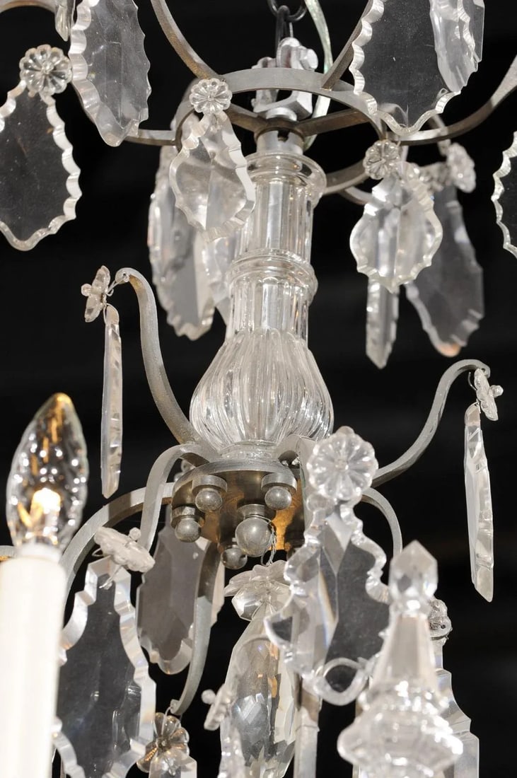 19th Century French Six-Light Crystal Chandelier with Silvered Iron Armature - 7
