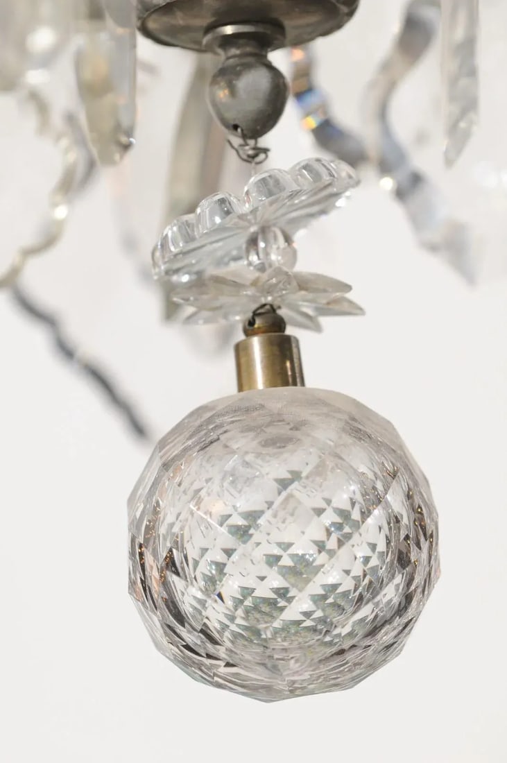 19th Century French Six-Light Crystal Chandelier with Silvered Iron Armature - 8