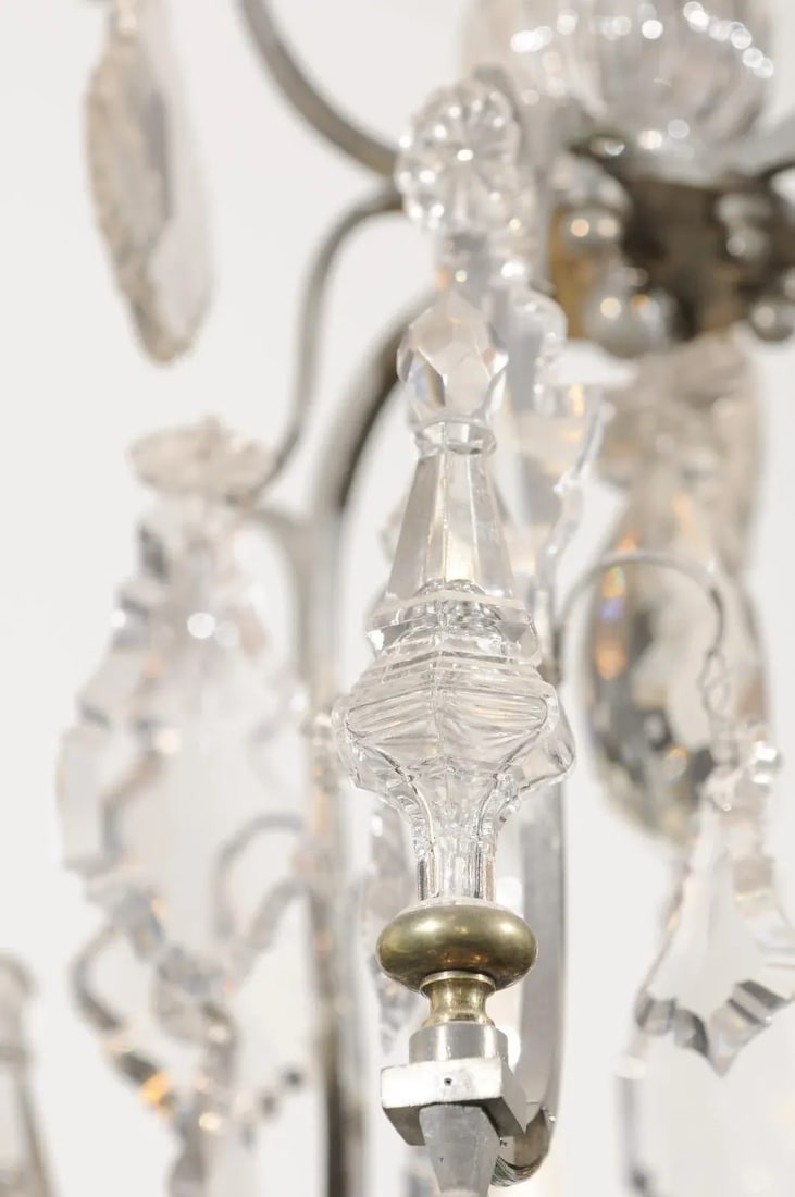 19th Century French Six-Light Crystal Chandelier with Silvered Iron Armature - 9