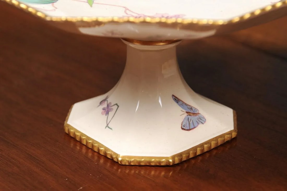 French 19th Century Porcelain Painted Birds & Flowers Compotes- a Pair - 8