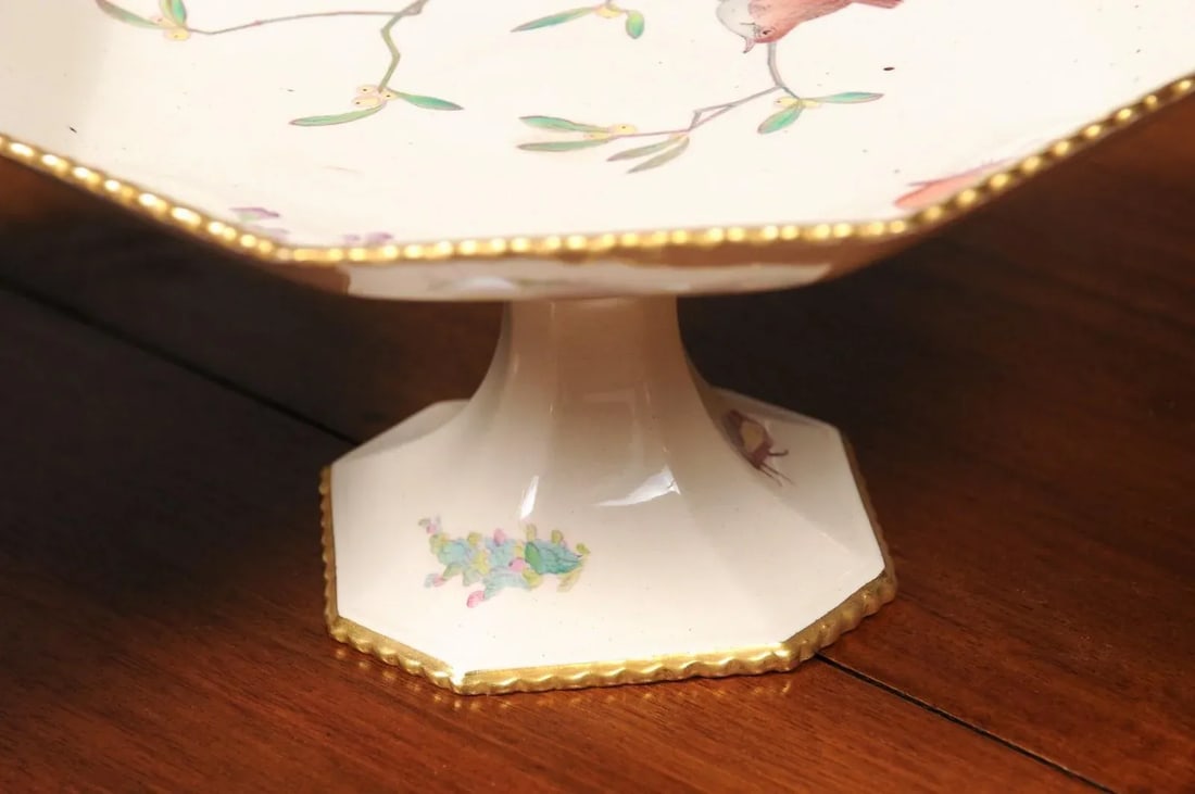 French 19th Century Porcelain Painted Birds & Flowers Compotes- a Pair - 9