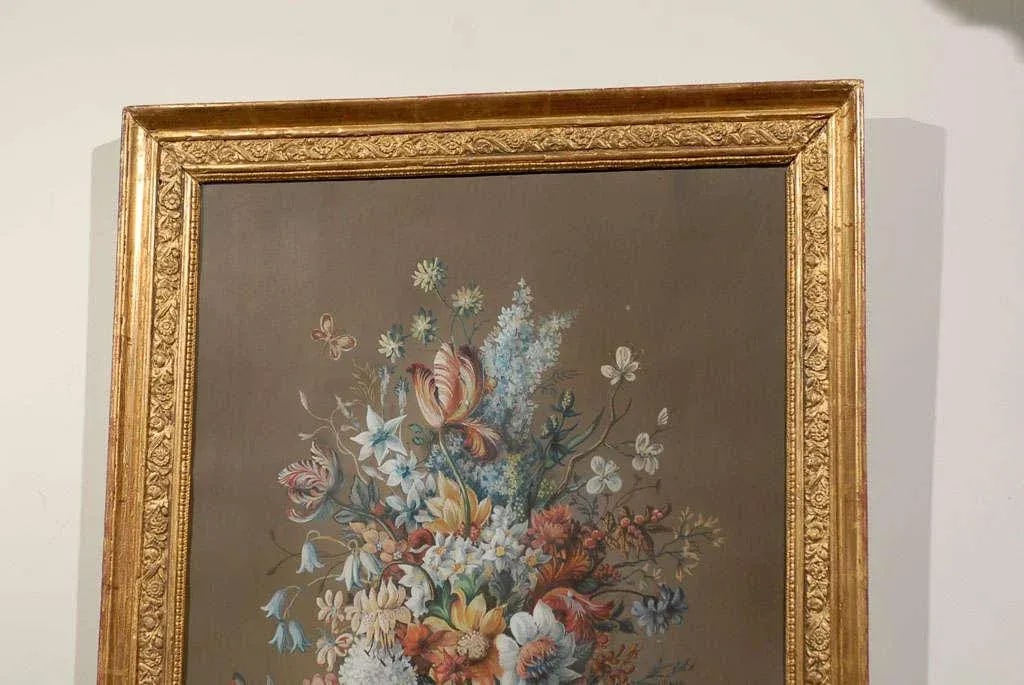 Early 19th Century French Empire Period Floral Still Life Pastel and Gouache Painting, Framed - 3