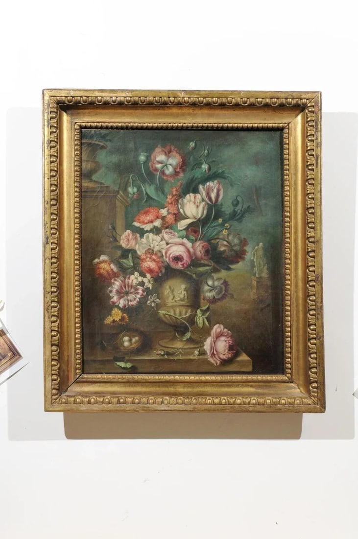 French Framed Still-Life Oil Painting Depicting a Bouquet of Flowers, circa 1850 - 2