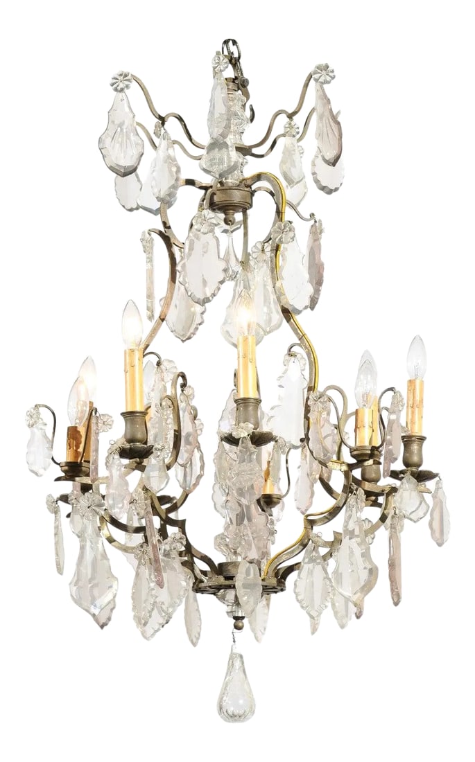 French Louis-Philippe Period 1840s Eight-Light Crystal Chandelier with Finial (1 of 12)