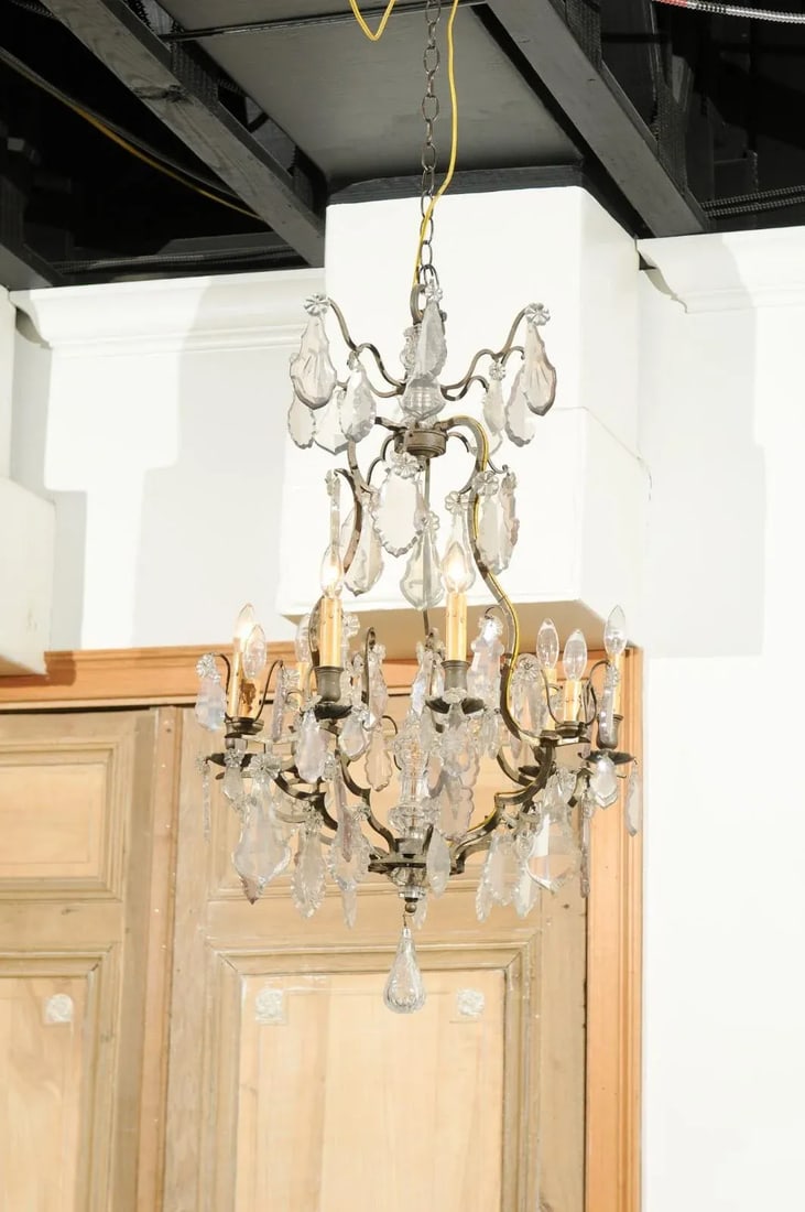 French Louis-Philippe Period 1840s Eight-Light Crystal Chandelier with Finial - 2