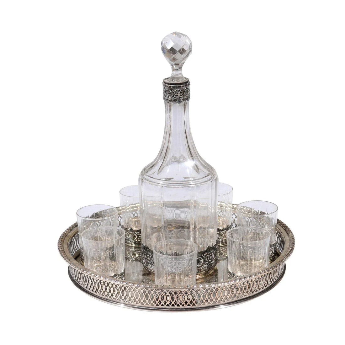 English 19th Century Silver & Crystal Cocktail Set- 9 Pieces - 12