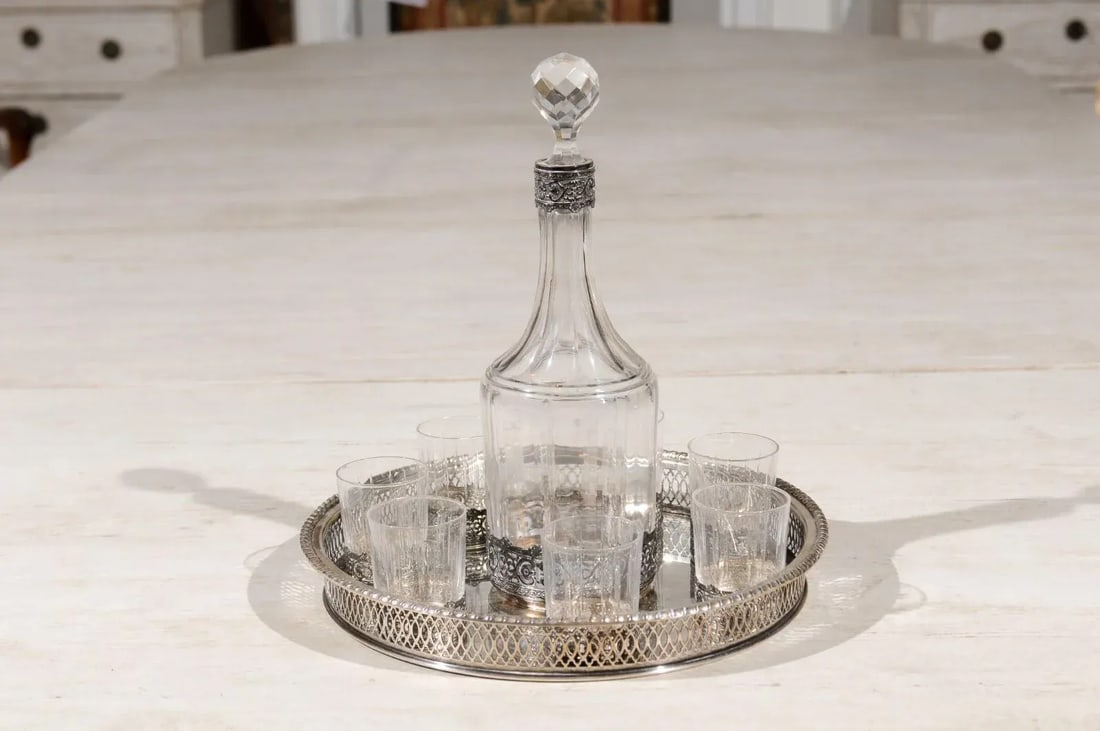 English 19th Century Silver & Crystal Cocktail Set- 9 Pieces - 2