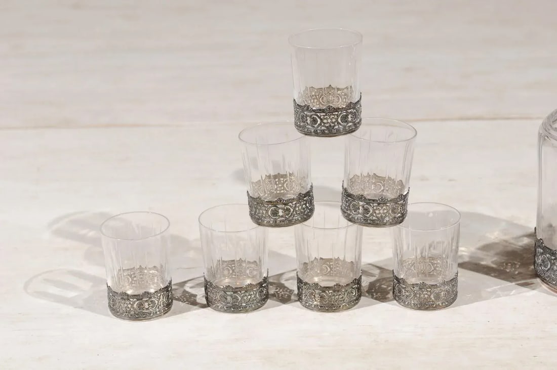 English 19th Century Silver & Crystal Cocktail Set- 9 Pieces - 3