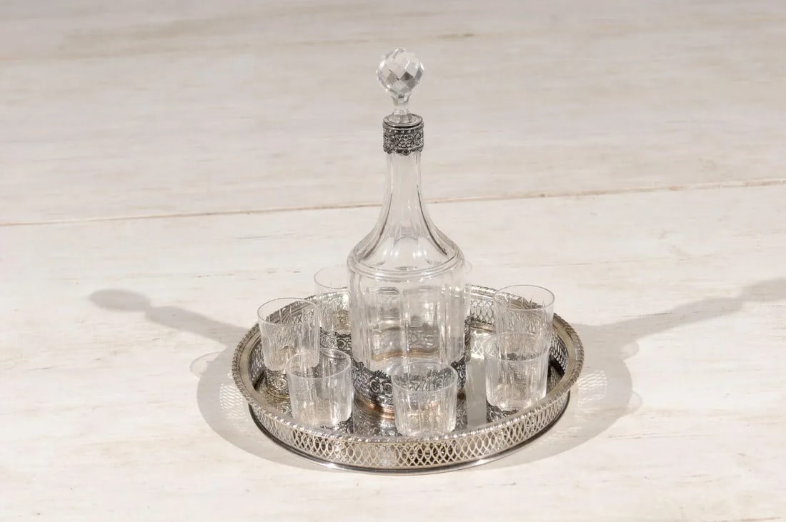 English 19th Century Silver & Crystal Cocktail Set- 9 Pieces - 6