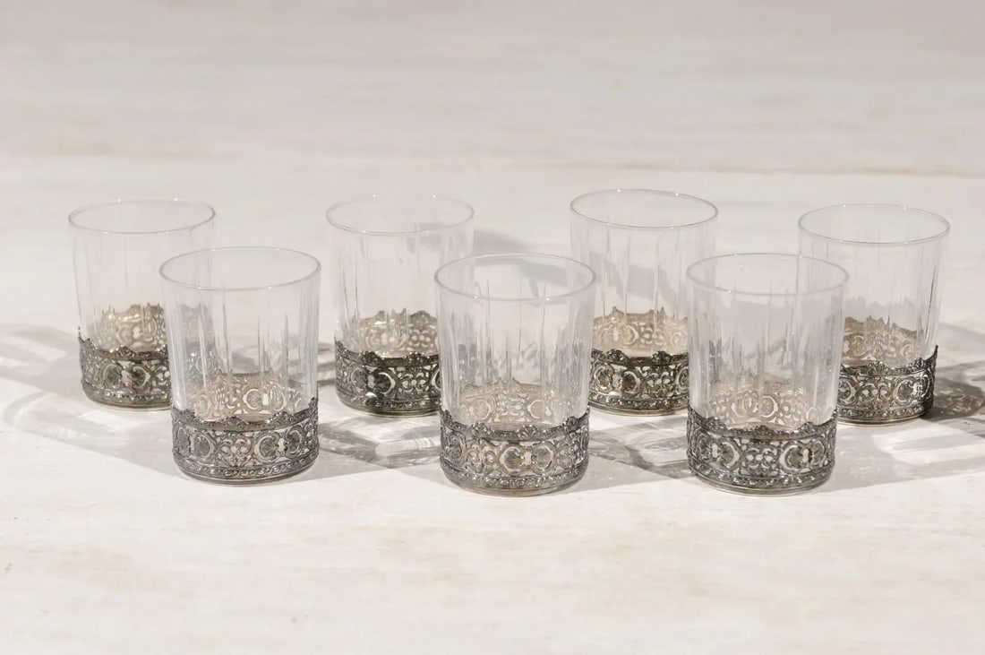 English 19th Century Silver & Crystal Cocktail Set- 9 Pieces - 8