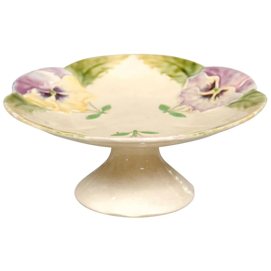 19th Century French Majolica Pansies & Scalloped Edge Compote - 12