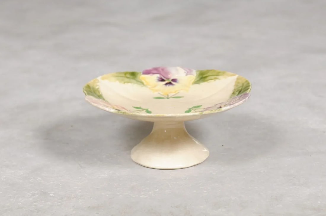19th Century French Majolica Pansies & Scalloped Edge Compote - 2