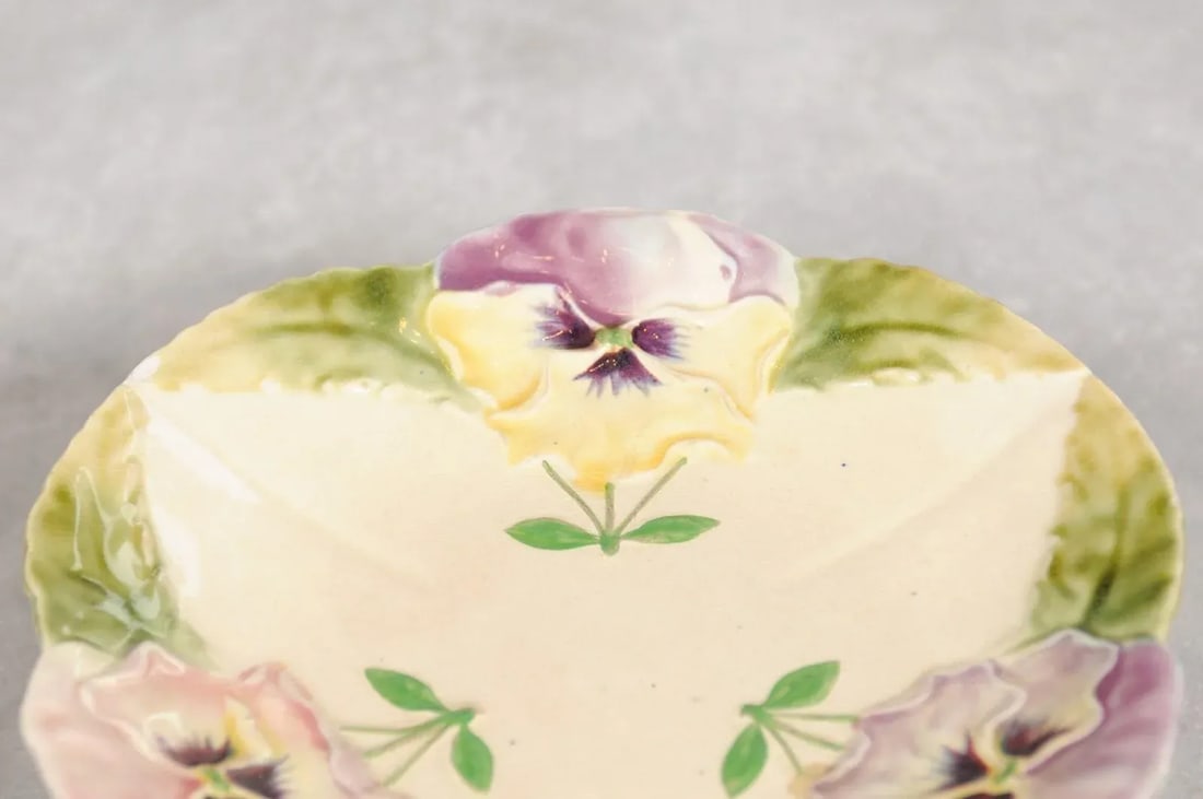 19th Century French Majolica Pansies & Scalloped Edge Compote - 9