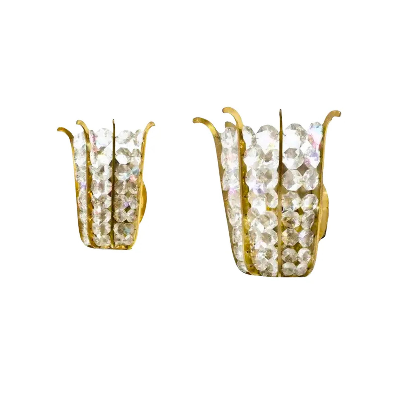 1960s Kinkeldey Germany Brass and Crystal Sculptural Sconce Set of Two, Labelled - 2