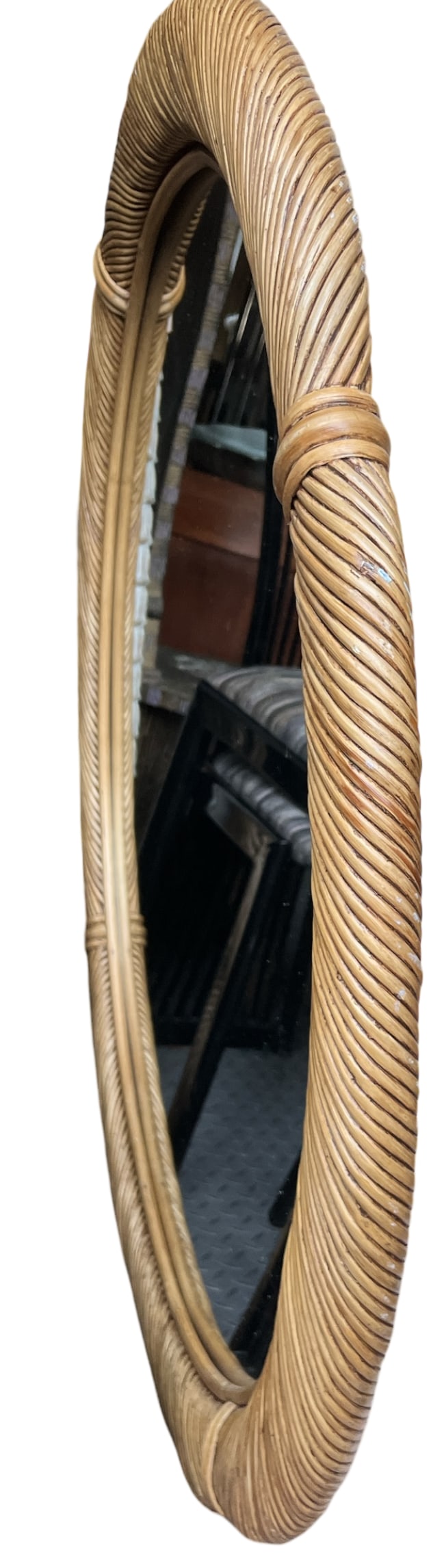 Vintage 1970s 41" Round Pencil Reed Mirror "” After Gabriella Crespi, Karl Springer, Tommi - 3