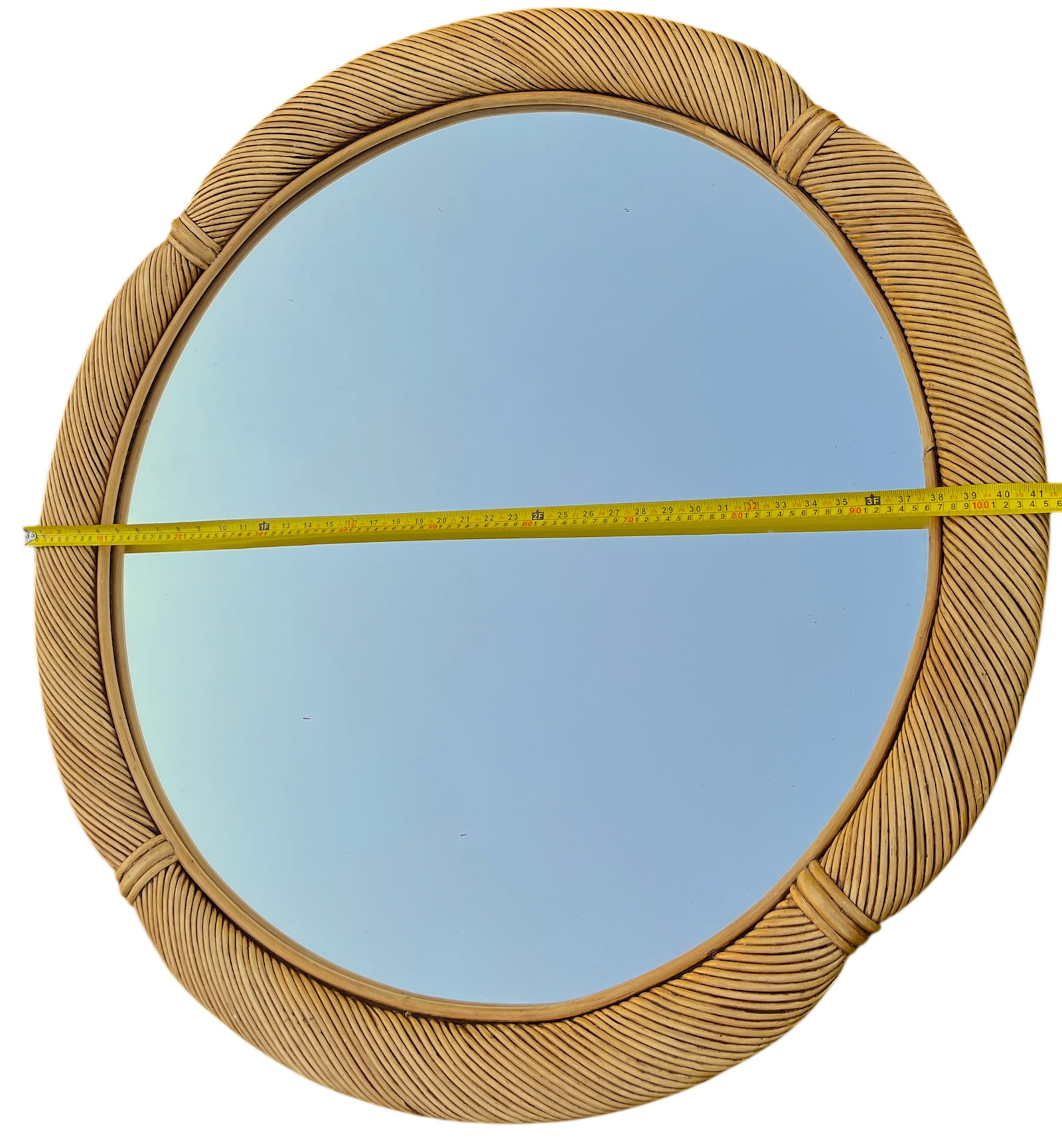 Vintage 1970s 41" Round Pencil Reed Mirror "” After Gabriella Crespi, Karl Springer, Tommi - 7