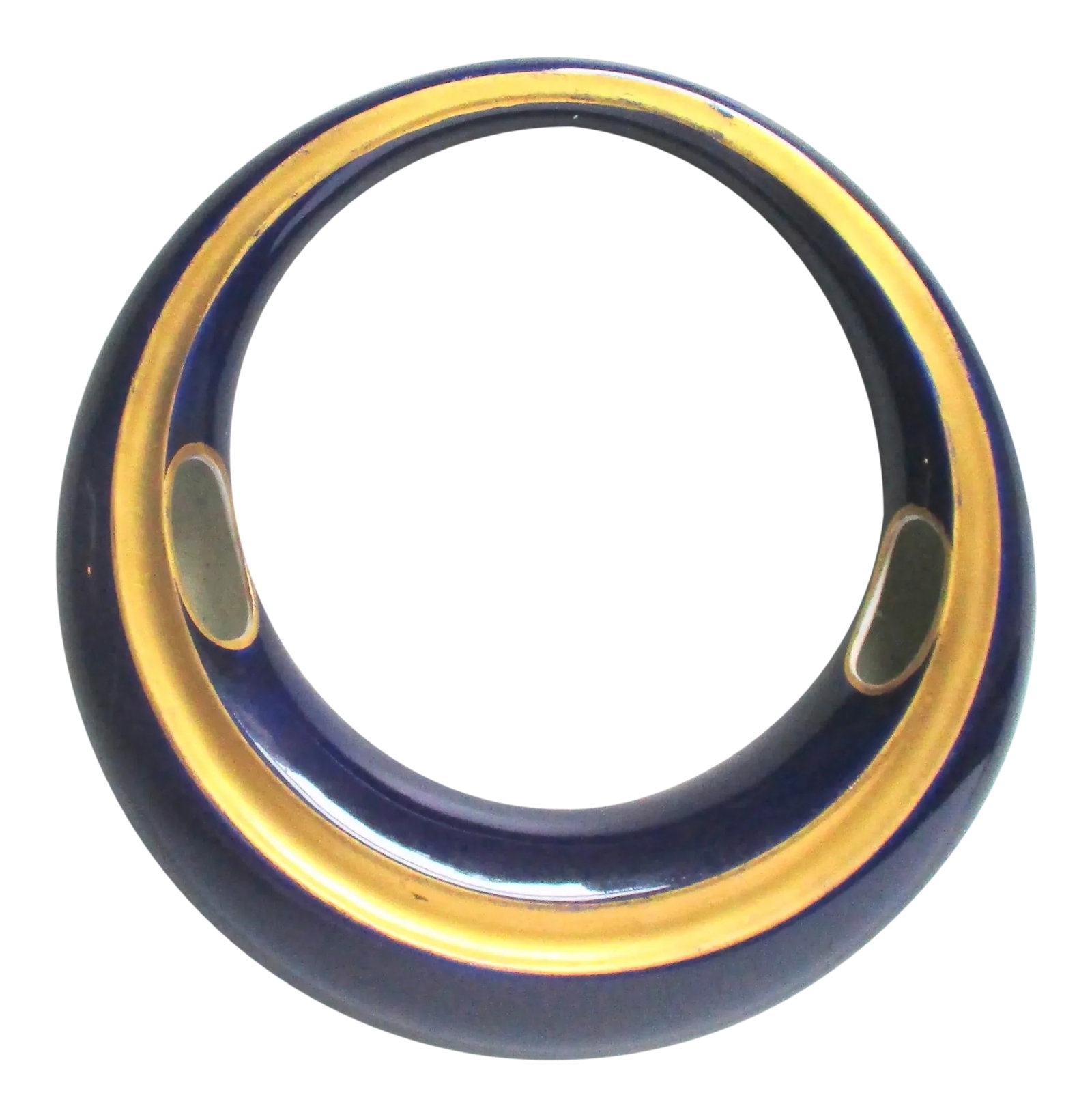 Lindner Kueps Porcelain Cobalt Art Deco Wall Pocket Vintage 30s: Vintage German Bavaria Lindner Kueps Cobalt porcelain. Great design in cobalt blue with a very refined gold ring riding the ridge of the pocket. The ring is heavier at the bottom with a smaller top.