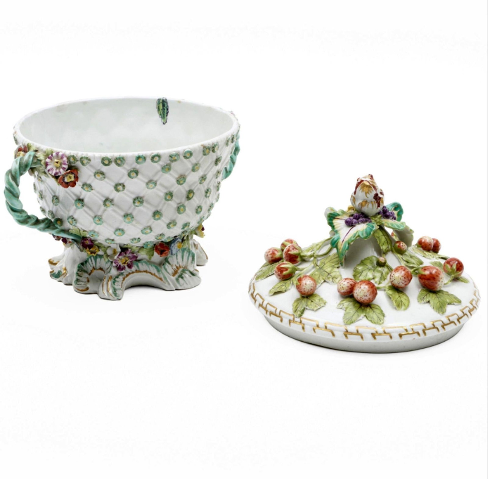 18th-Century Derby Porcelain Footed Strawberry Tureen and Cover - 2