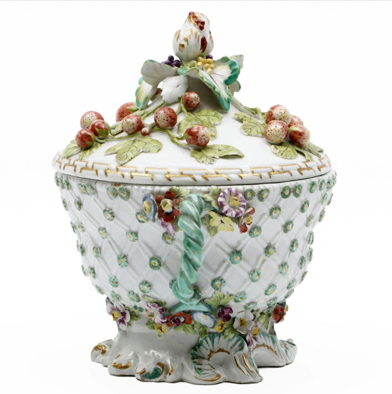 18th-Century Derby Porcelain Footed Strawberry Tureen and Cover - 3