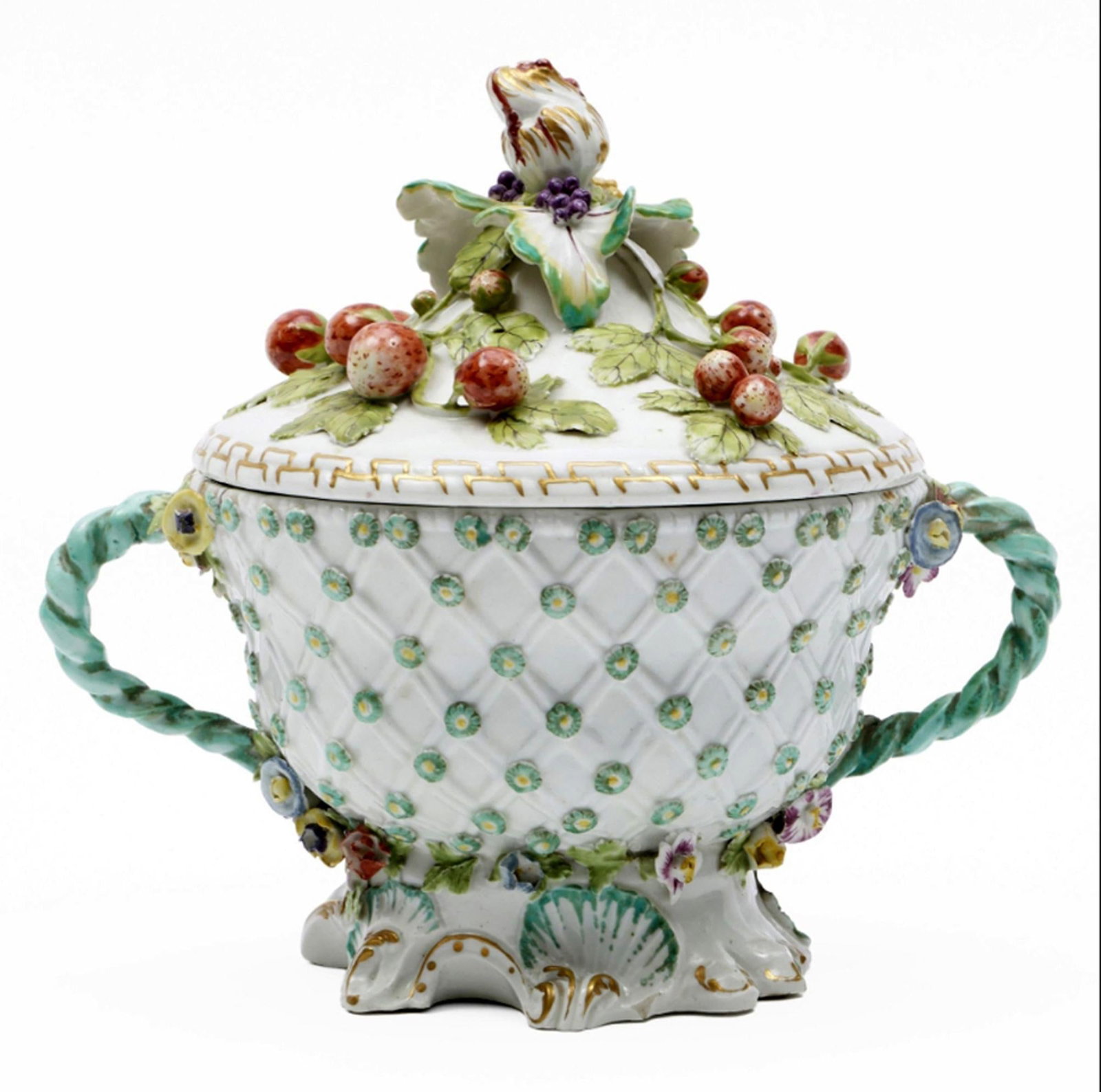 18th-Century Derby Porcelain Footed Strawberry Tureen and Cover - 4