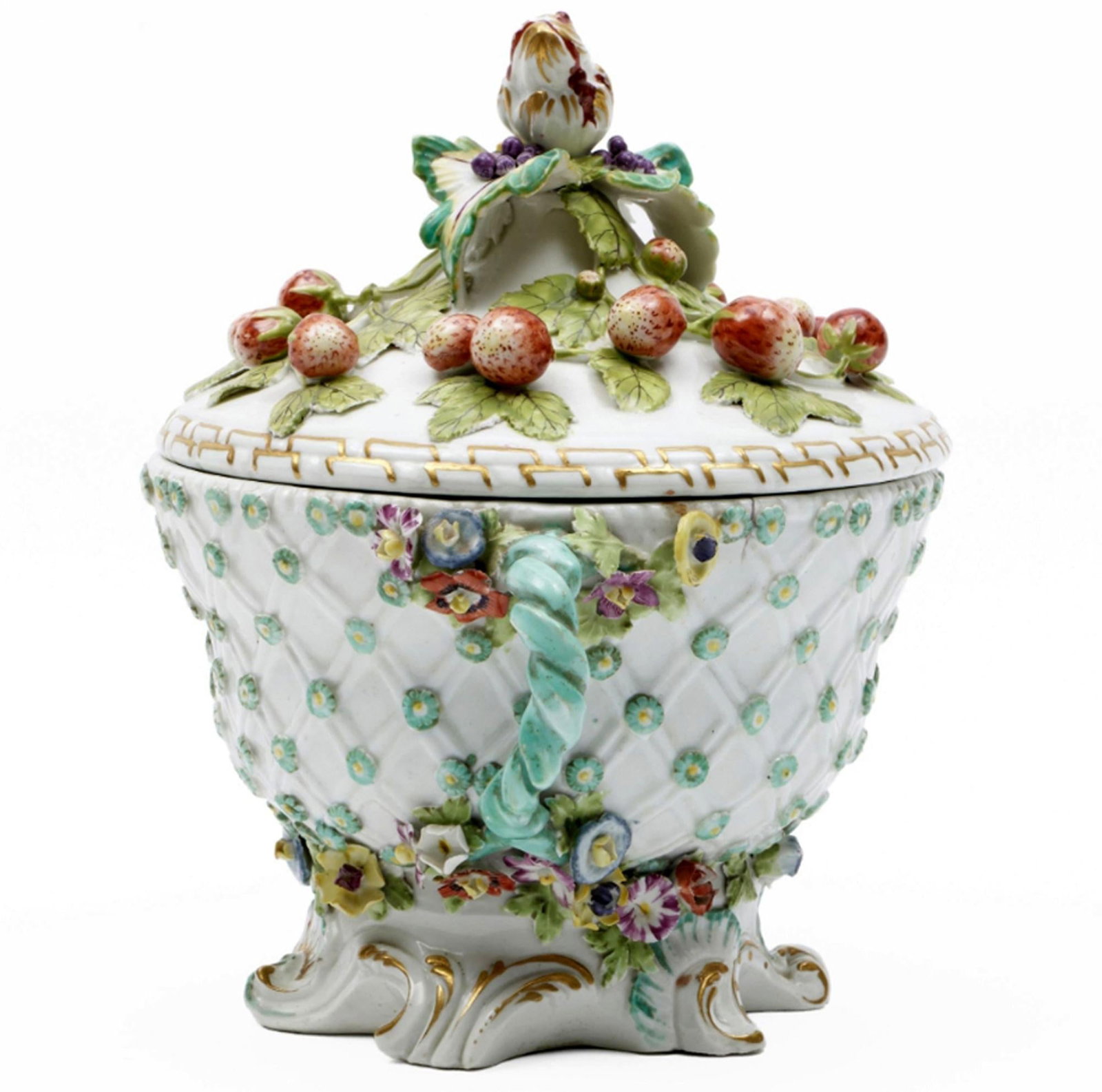 18th-Century Derby Porcelain Footed Strawberry Tureen and Cover - 5