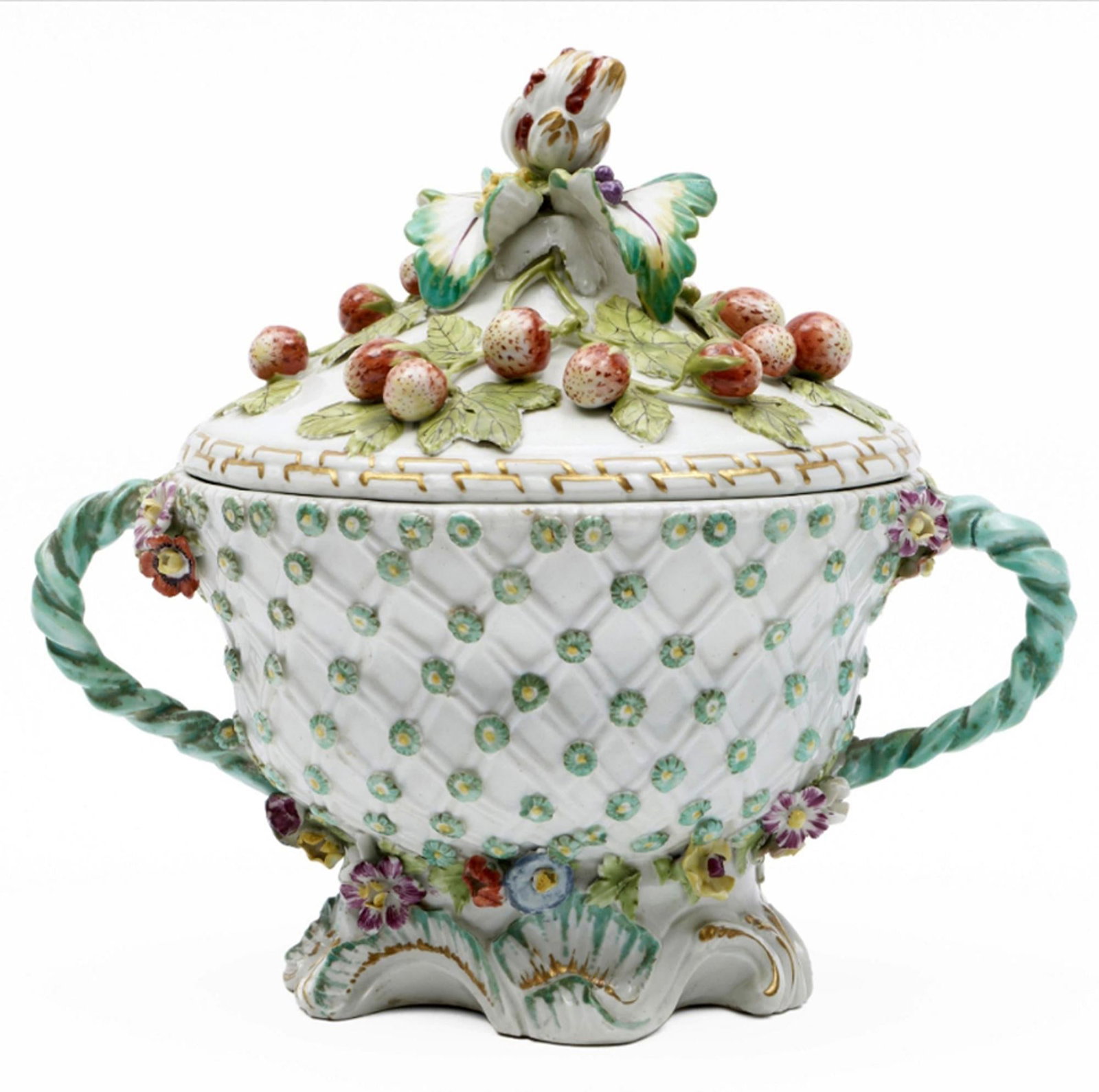 18th-Century Derby Porcelain Footed Strawberry Tureen and Cover - 6