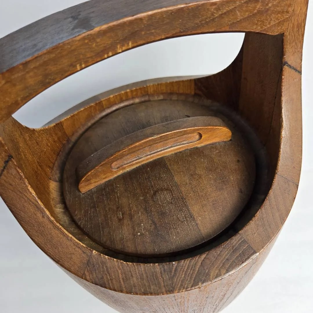 Vintage Style After Dansk Congo Staved Teak Ice Bucket by Jens Quistgaard - 16" Danish Modern - 7