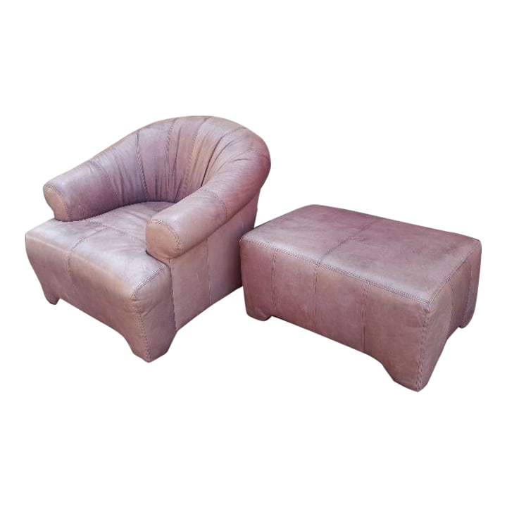 Bespoke Curved Leather Armchair & Matching Ottoman by Beverly Hills Furniture: Experience the ultimate in comfort and style with the new collection from Beverly Hills Furniture. Imagine sinking into the plush, buttery-soft leather of this exquisite armchair, perfectly paired