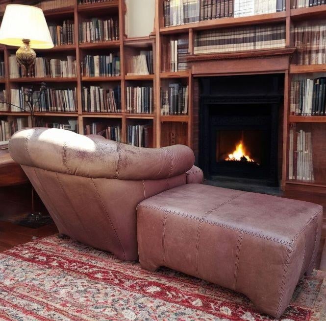 Bespoke Curved Leather Armchair & Matching Ottoman by Beverly Hills Furniture - 2