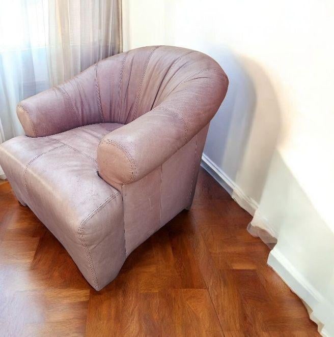 Bespoke Curved Leather Armchair & Matching Ottoman by Beverly Hills Furniture - 3