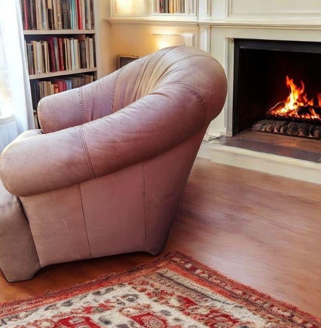 Bespoke Curved Leather Armchair & Matching Ottoman by Beverly Hills Furniture - 4
