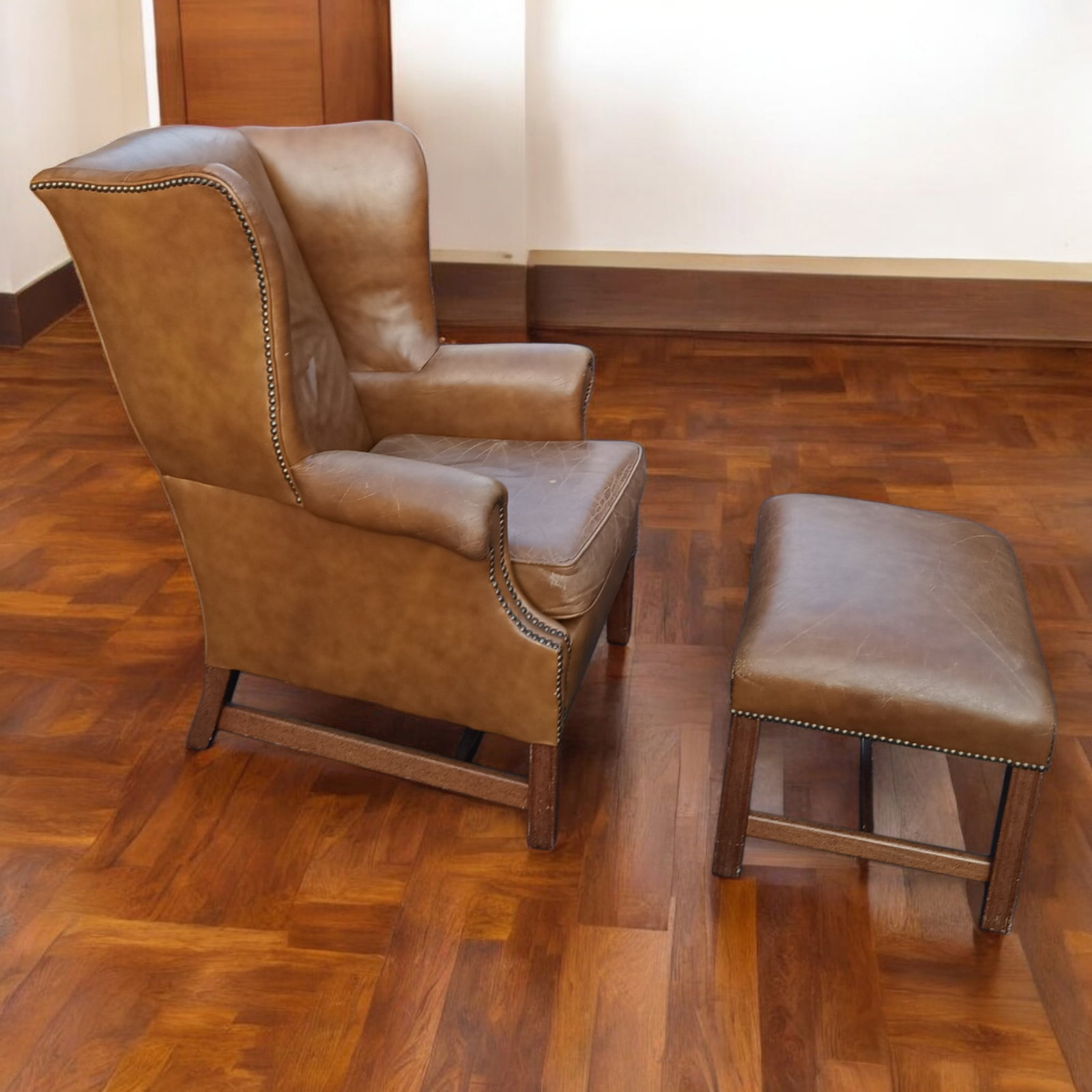 Wingback Leather Armchair and Matching Ottoman by Classic Leather. - 10