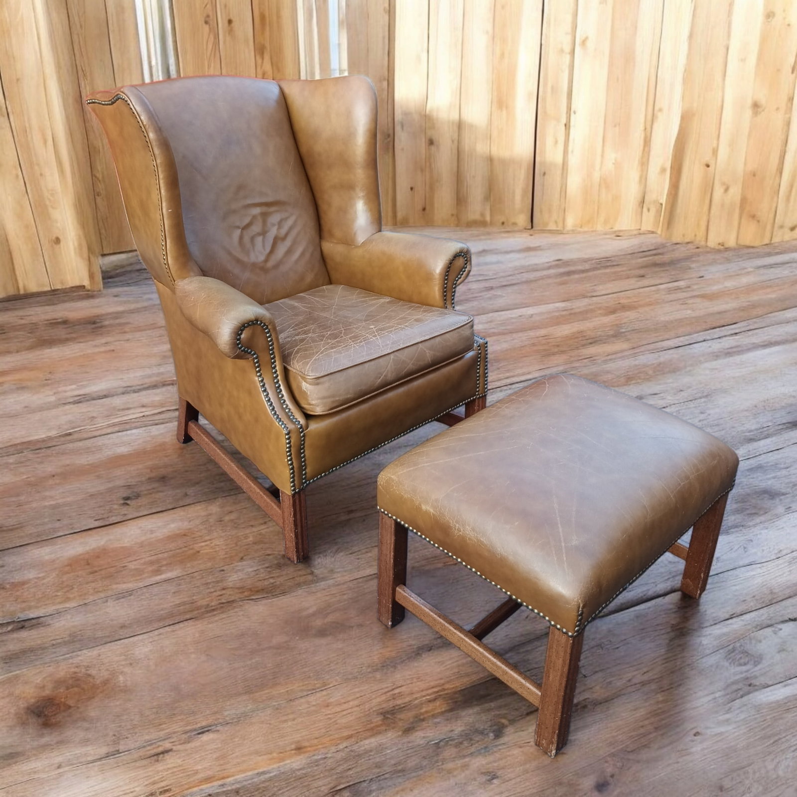 Wingback Leather Armchair and Matching Ottoman by Classic Leather. - 12