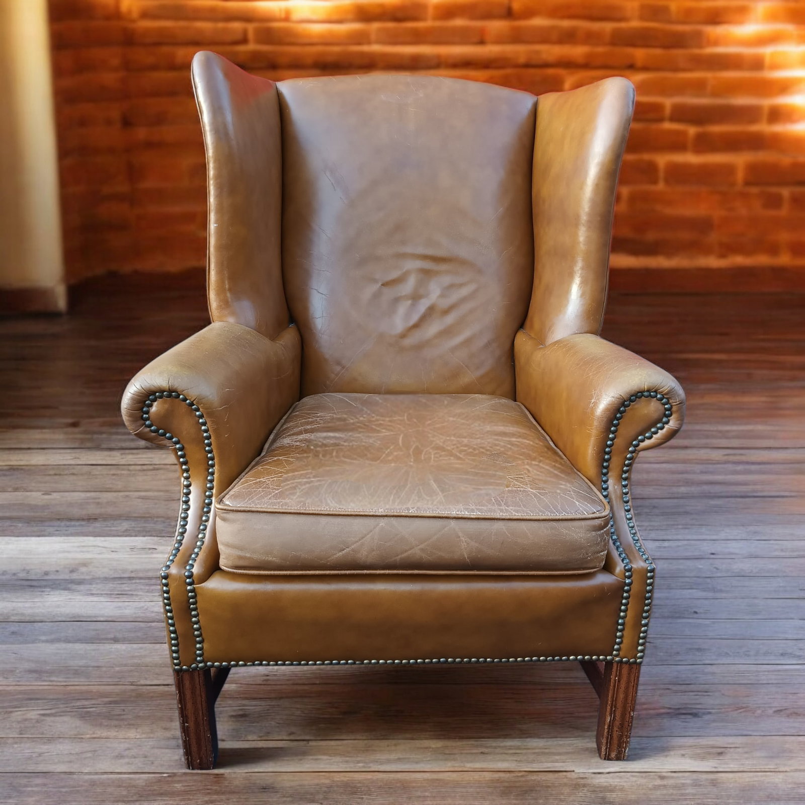Wingback Leather Armchair and Matching Ottoman by Classic Leather. - 3