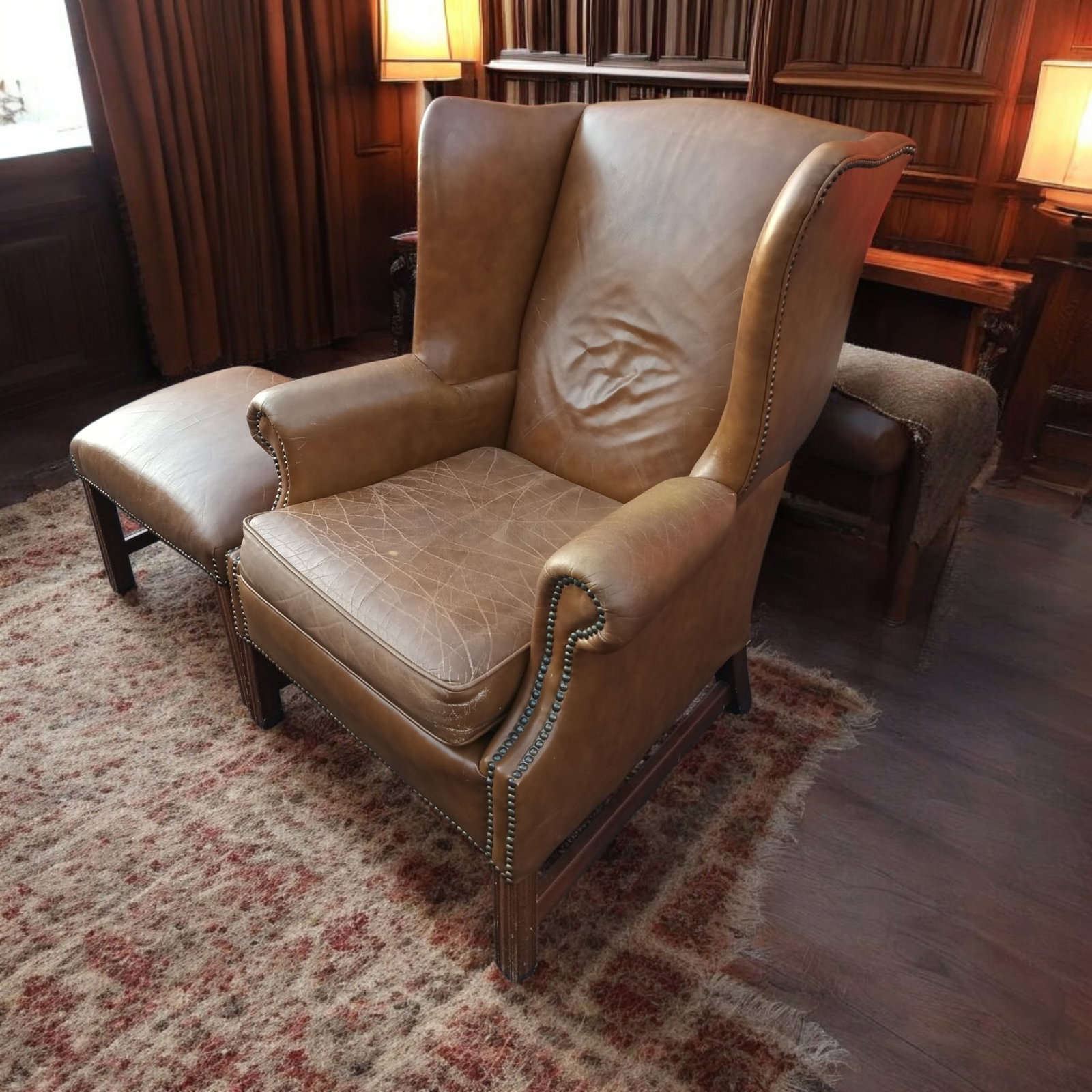 Wingback Leather Armchair and Matching Ottoman by Classic Leather. - 4