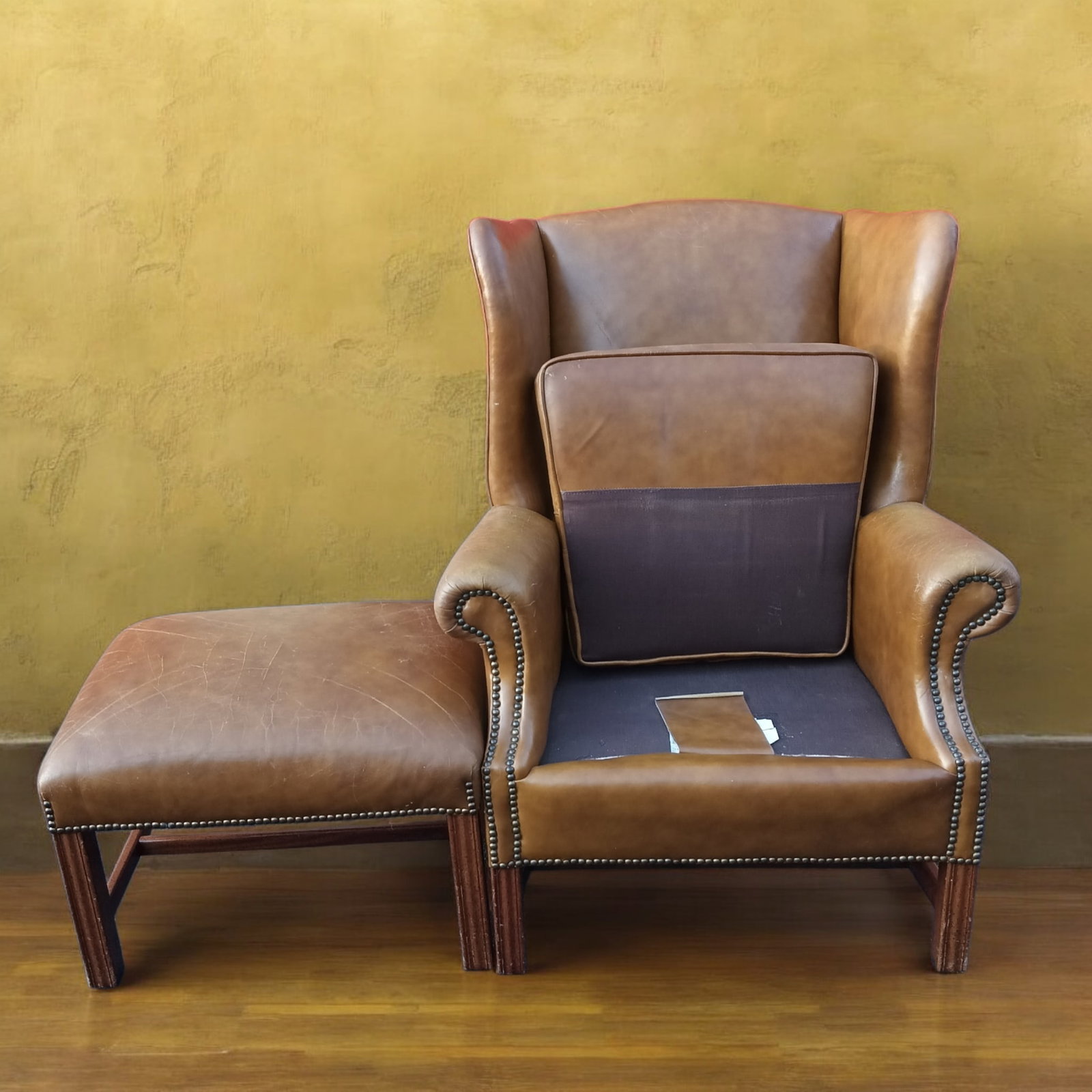 Wingback Leather Armchair and Matching Ottoman by Classic Leather. - 5