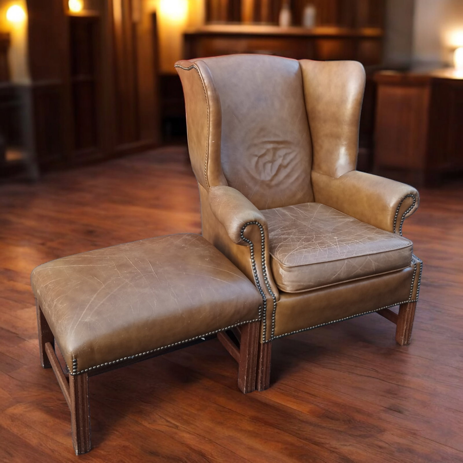 Wingback Leather Armchair and Matching Ottoman by Classic Leather. - 6