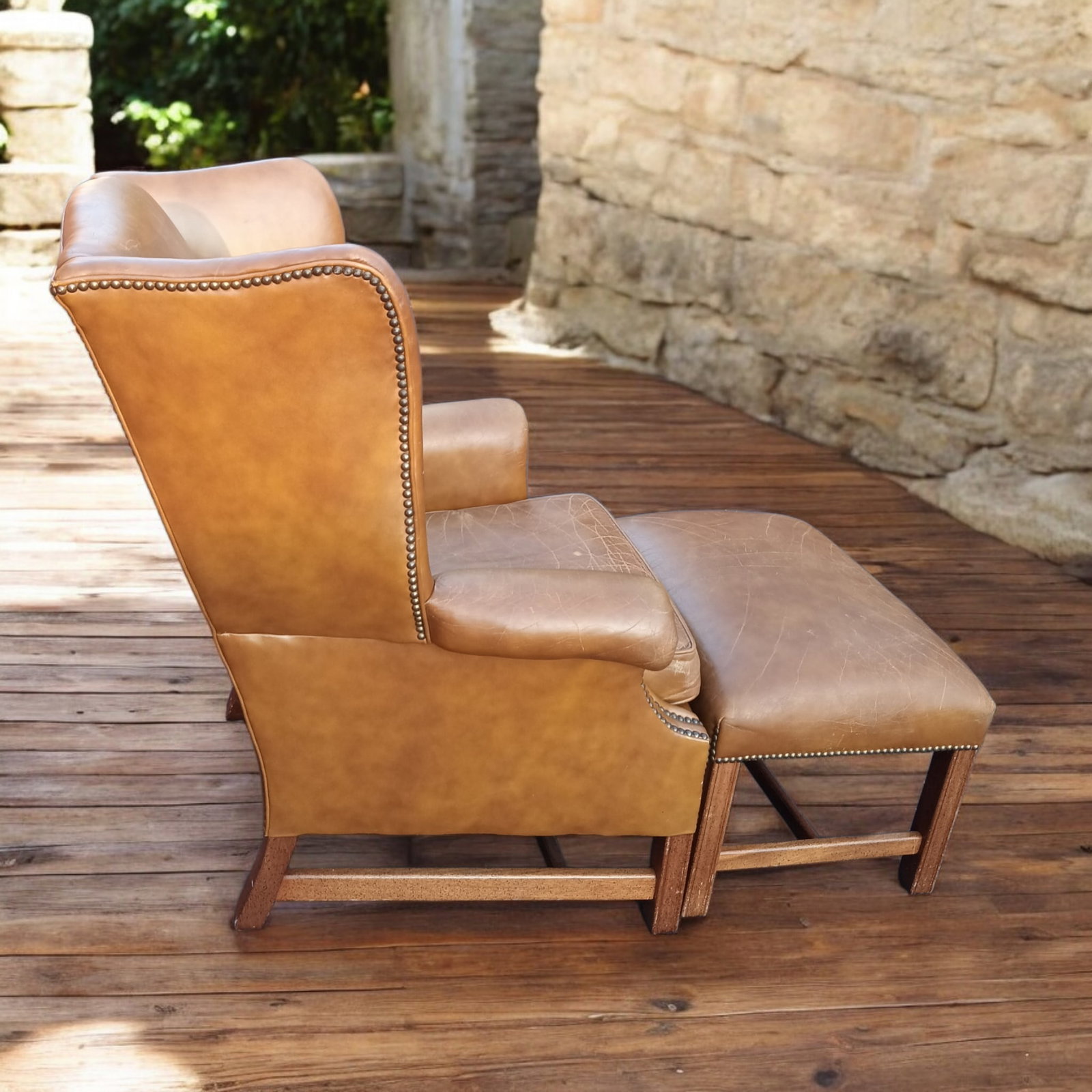 Wingback Leather Armchair and Matching Ottoman by Classic Leather. - 8