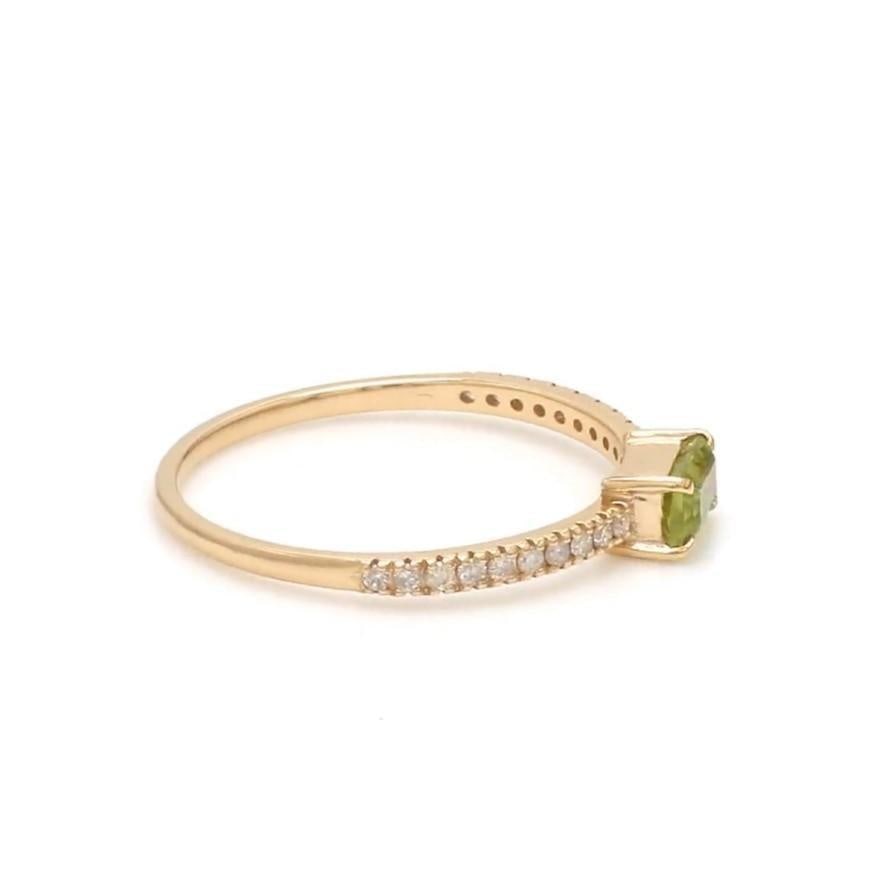 Natural 0.35 cts Peridot & 0.14 cts diamond ring in 14k gold - 4