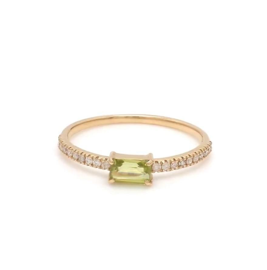 Natural 0.35 cts Peridot & 0.14 cts diamond ring in 14k gold - 7