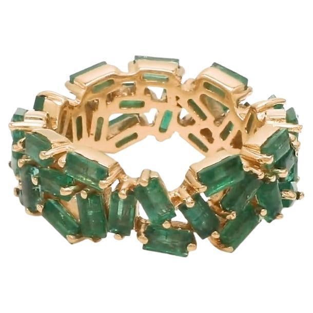 Natural 3.66 cts emerald zig zag band ring in 18k gold - 15