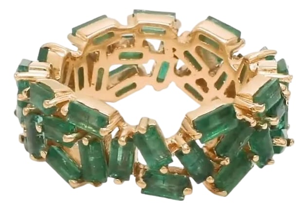 Natural 3.66 cts emerald zig zag band ring in 18k gold: Emerald baguette eternity band ring gold Natural emerald baguette zig zag eternity band ring gold Emerald cut emerald diamond ring gold GEMSTONE DETAILS : âœ¦ Gemstone : Emerald â&