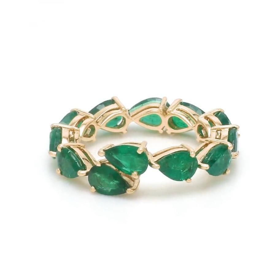 Natural 3.66 cts emerald zig zag band ring in 18k gold - 4