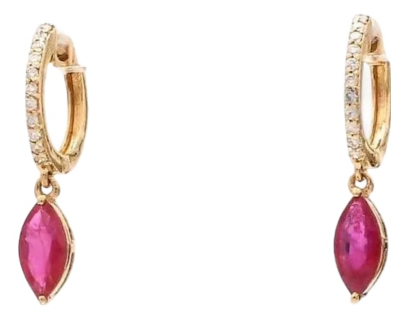 1.02 Cts Natural ruby earring in 18k gold: Real ruby marquise drop small diamond hoops earrings gold Natural ruby small hoop earring gold Ruby drop marquise hoops earrings gold GEMSTONE DETAILS : âœ¦ Gemstone : Ruby âœ