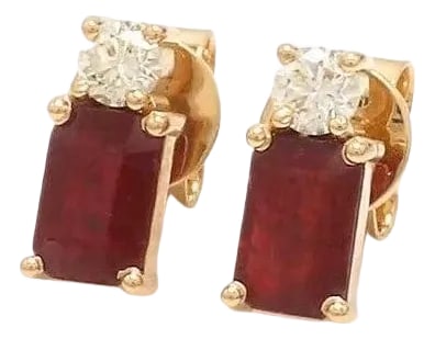 1.24 cts Natural ruby and 0.21 diamond earrings in 14k gold (1 of 18)
